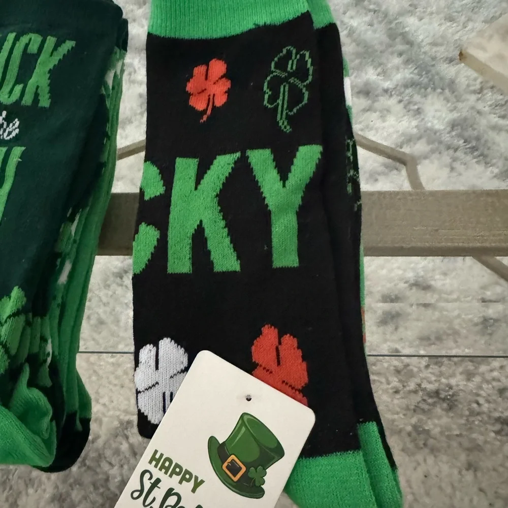 St. Patrick's Day Shamrock Lucky Socks - 6 x Pairs Green Set New